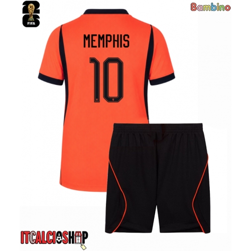Paesi Bassi Memphis Depay #10 Prima Maglia Bambino Mondiali 2026 Manica Corta (+ Pantaloni corti)